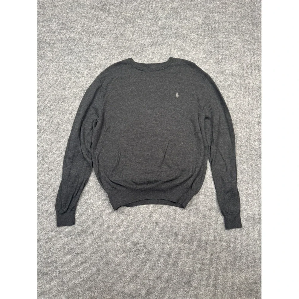 Polo Ralph Lauren Washable Merino Wool Sweater Men Medium Charcoal Gray Crewneck
